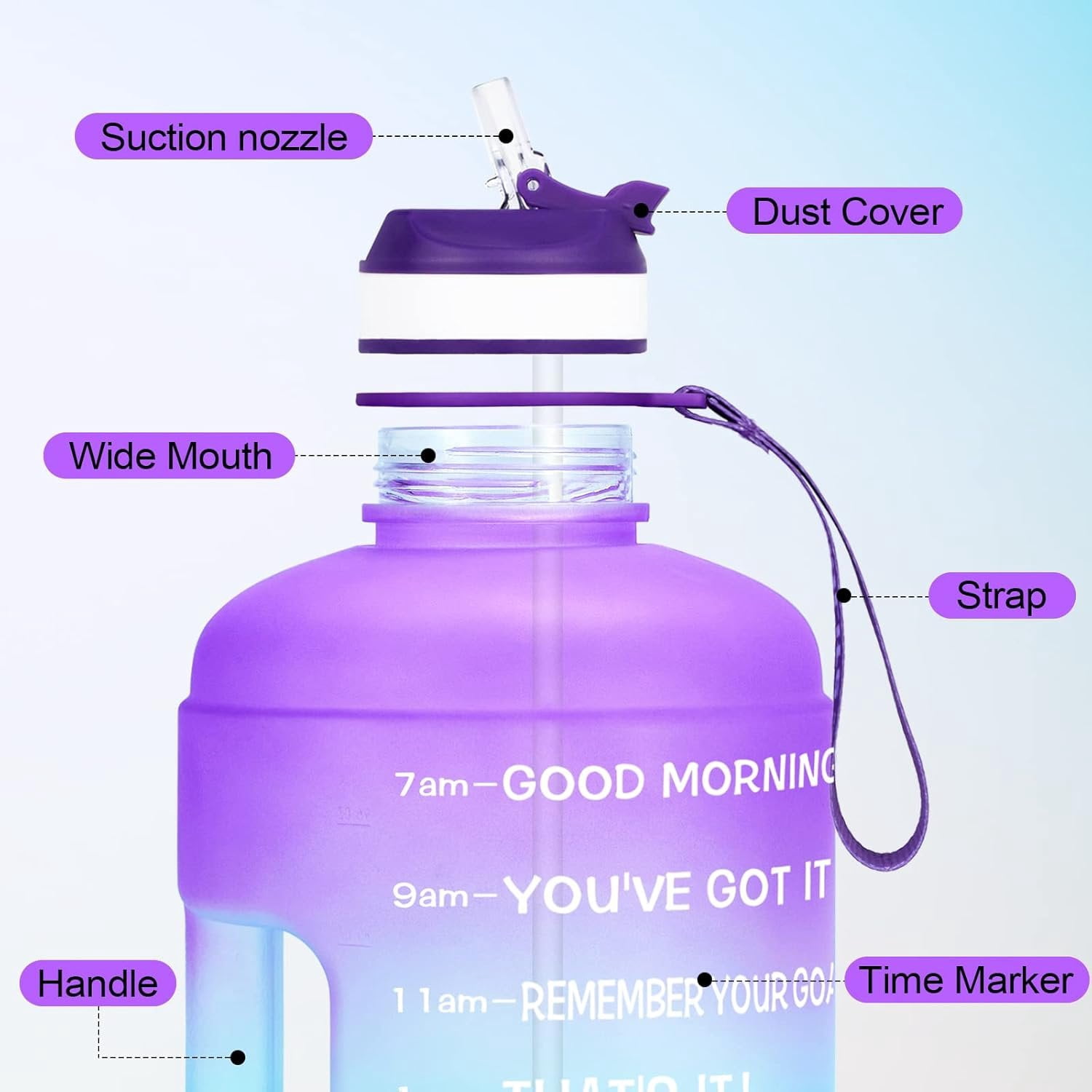 Motivational Gallon Water Bottle - with Straw & Time Marker  Large   Water Jug with Handle for Fitness Outdoor Enthusiasts Leak-Proof