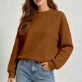 thumbnail image 2 of CUZIBR Womens Sweatshirt Solid Color Crew Neck Candy Style Loose Fitting Casual Long Sleeved Pullover Tops Oversized Sweatshirts Fall Winter Clothes,Brown, 2 of 6