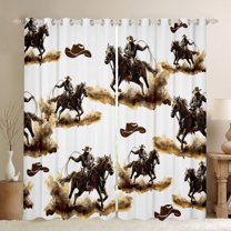 jejeloiu Western Cowboy Hats Black Out Curtains,Rustic Farmhouse Horse Curtains Pack of 2 (42x63 Each),Brown White Bedroom Curtains For Boys Kids,Super Cozy Room Decor