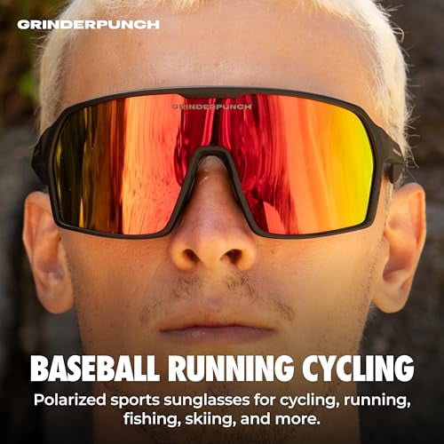 Grinderpunch Polarized Sports Sunglasses for Men Women UV Protection Shades for Baseball Running Cycling Skiing & Pickleball - Red