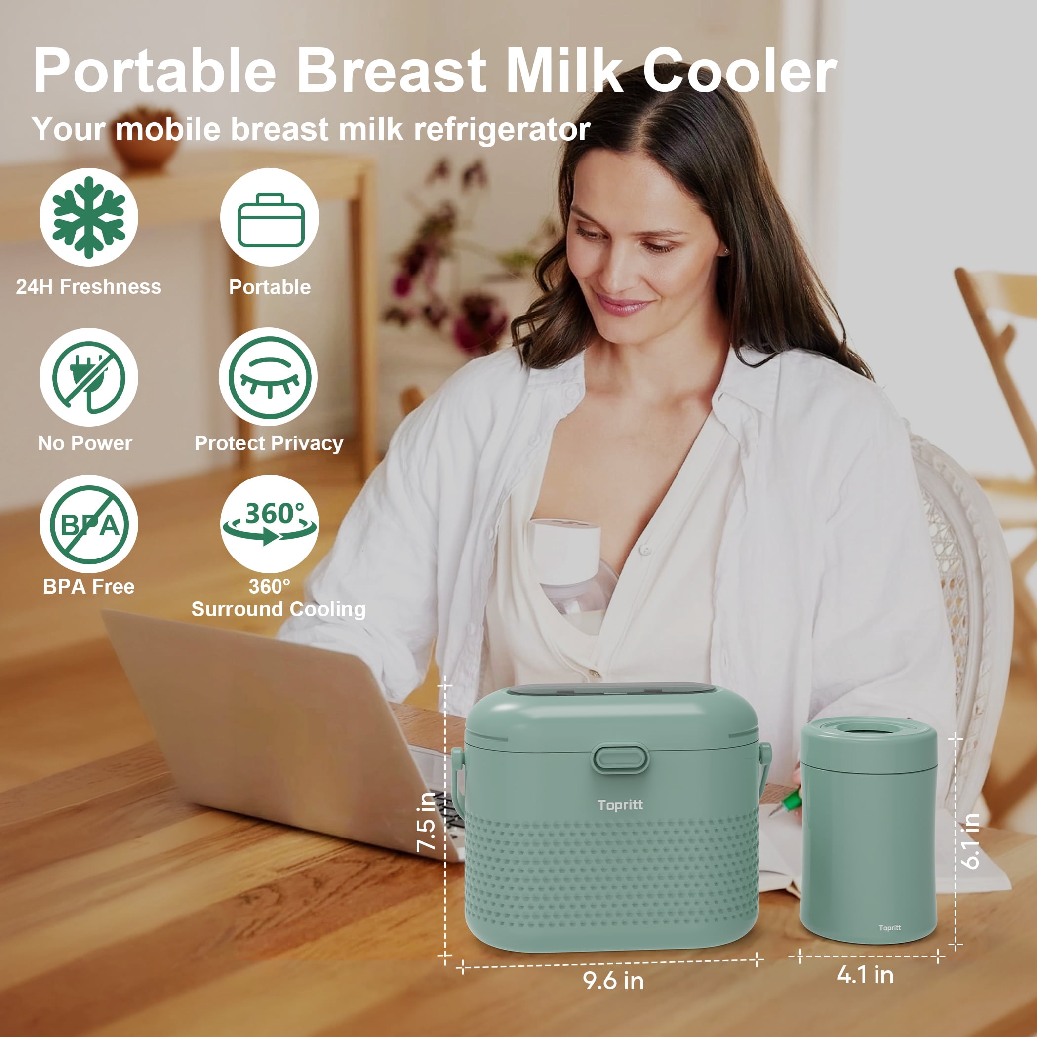 Topritt Portable Breast Milk Cooler Bottle, Mom Breastfeeding Outdoor Travel, 24 Hour 360°Continuous Cooling, 20oz Breastmilk Chiller, with 2 BPA Free Baby Bottles for Storage