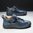 thumbnail image 4 of Rokment Women's Men's Vintage Stitching Mesh Leather Patchwork High Top Fashion Sneakers Fall Breathable Casual Slip on Walking Flat Non Slip Driving Work Tennis Shoes Blue Size 6, 4 of 5