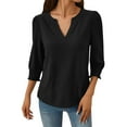 thumbnail image 4 of HongQid Womens 3/4 Length Sleeve Ladies Tops and Blouses Casual Eyelet Top Crewneck Dressy Shirts with Smocked Cuffs, 4 of 7