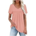 thumbnail image 1 of Timegard Womens Summer Tops Ruched Drop Shoulder V Neck Short Sleeve Casual Loose Comfy Blouse Tops, 1 of 6
