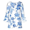 thumbnail image 4 of Pompotops Tunique Décontractée à Manches 3/4 Imprimée Florale Col en V pour Femmes Chemises Basiques d'Été Blouse Plissée Liquidation, 4 of 5