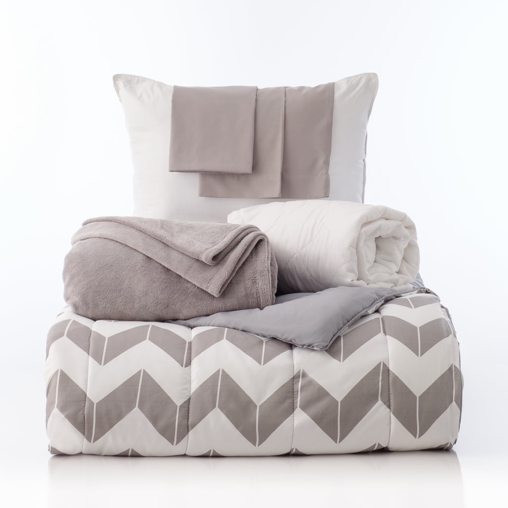 OCM College Dorm 7Piece Bedding Bundle in Gray Chevron, Gray Chevron