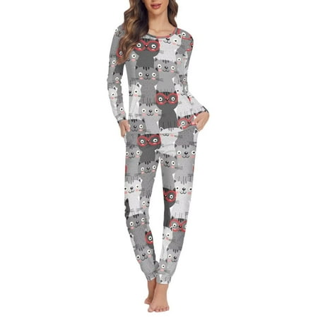 

Renewold Long Sleeve Pajamas for Women Blush Cats Print Sweatpants Soft Loose Fitting Pajamas Sets Indoor Yoga Casual Shirts Size 6XL