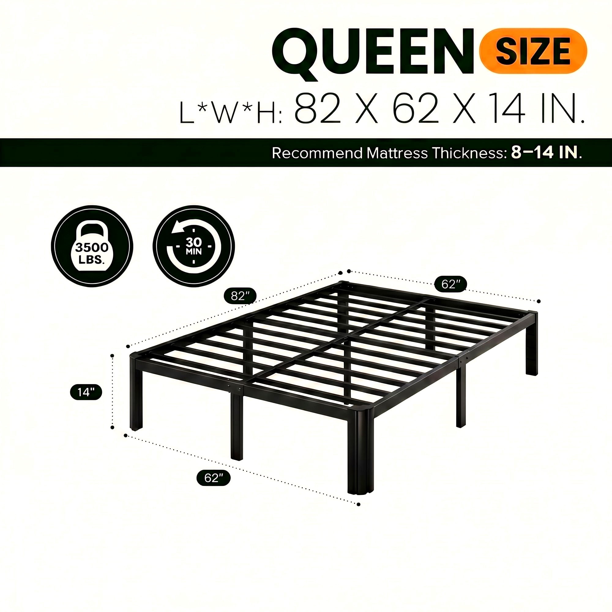 Einfach Queen Bed Frame, Platform Metal Bed with Ample Under-Bed Storage Space, Upgraded Curved Bed Feet, 3500 LBS Capacity, Black