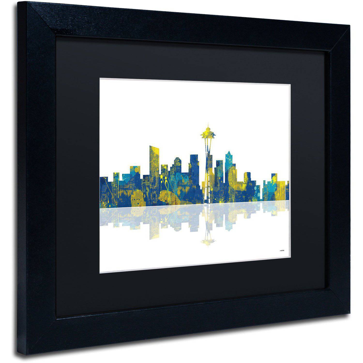 Trademark Fine Art "Seattle Washington Skyline" Canvas Art by Marlene Watson Black Matte, Black Frame