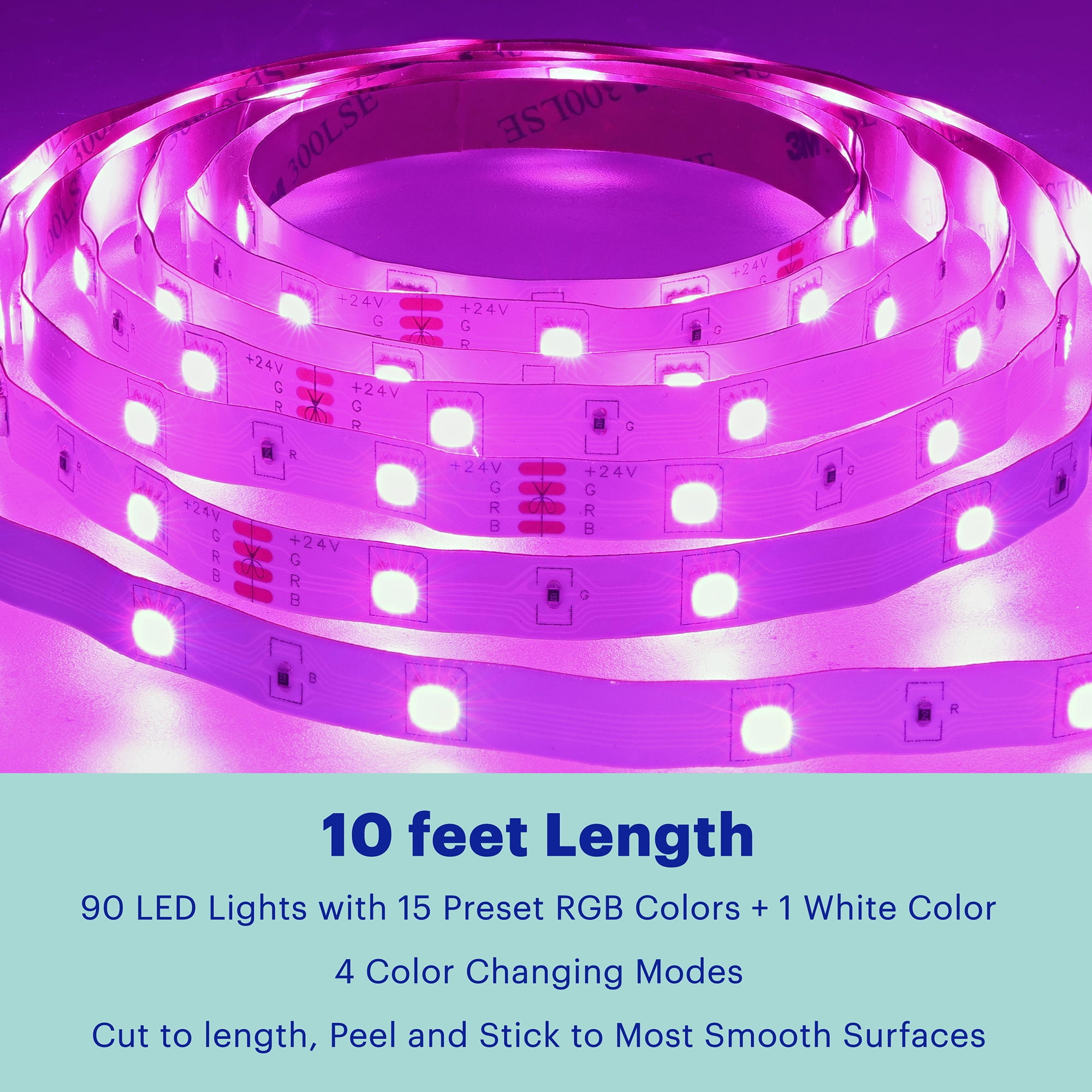 onn. Multicolor LED Light Strip 50ft, Indoor Television Accent Light, Remote Control
