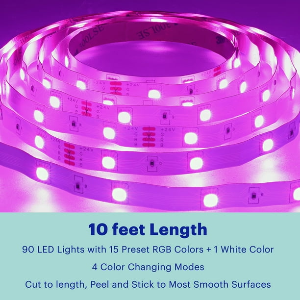 onn. Multicolor LED Light Strip 50ft, Indoor Television Accent Light, Remote Control