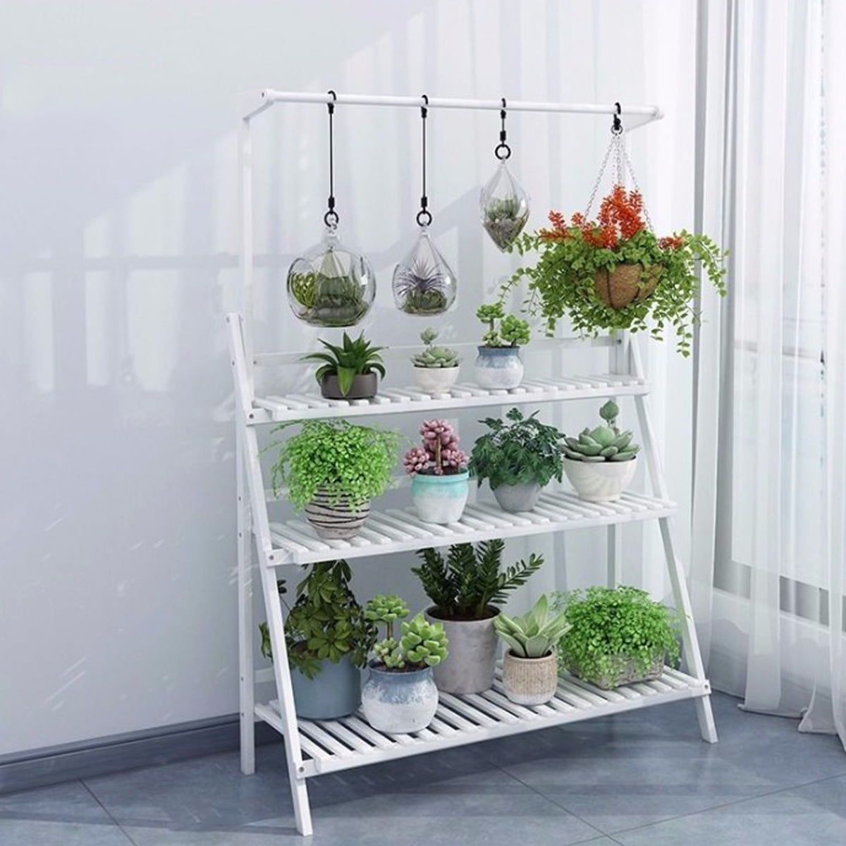 3Tier Flower Plant Pot Rack Stand with Hanging Bar Multi