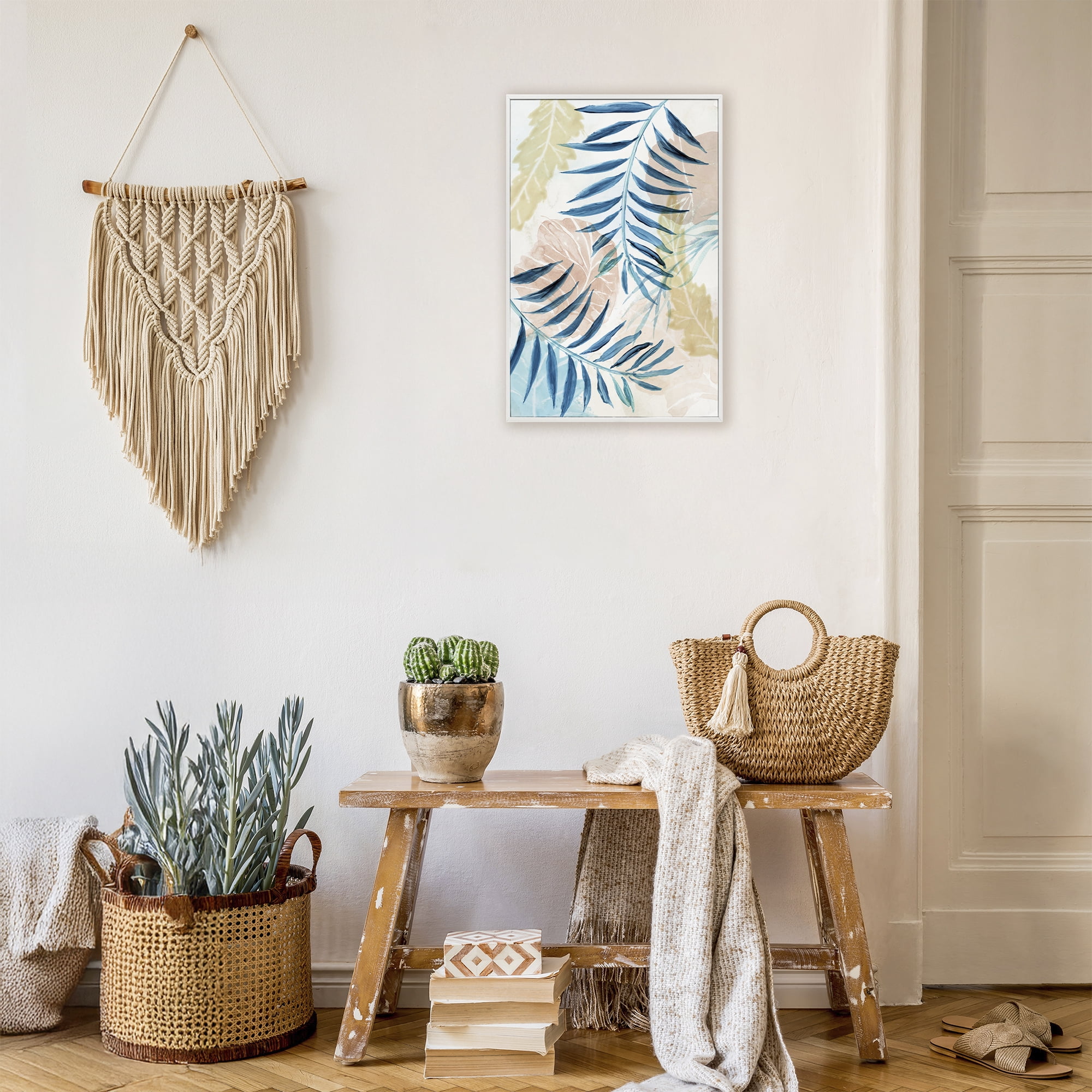 Stupell Industries Palm Fronds in Pastel Haze White Framed Giclee Art, design by Nan