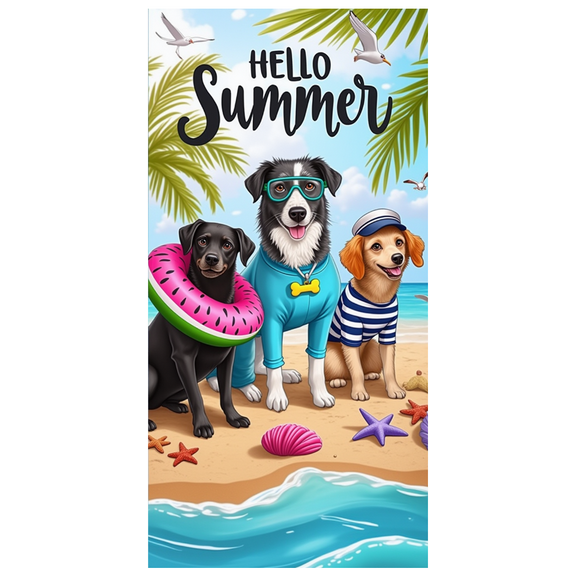 Bright Colors Hello Summer Dog Banner Tropical Design Beach Theme for Summer Party Outdoor Decoration Beach Events
