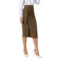 thumbnail image 4 of INSPIRE CHIC Women's Work Midi Skirt Straight Knot Split Hem High Waisted Skirts XS Coffee, 4 of 6