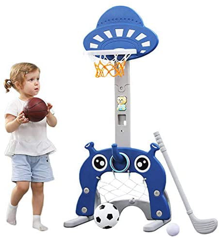 Ring Toss Play Set Basketball Hoop Soccer Goal Indoor Outdoor Kids Toy Games for Baby Toddlers Fowecelt 3-in-1 Kids Sports Center