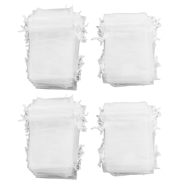 Drawstring Organza Bags, Elegant Simple 10x15cm Transparent 200Pcs Mini Organza Bags Drawstring Design For Jewelry For Party Decoration For Wedding White