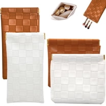 Soda Candy 4 Pack Checkered Small Makeup Bag for Purse, Waterproof Leather Mini Cosmetic Pouch No Zipper Self Closing Lipstick Coin Bag for Women Travel