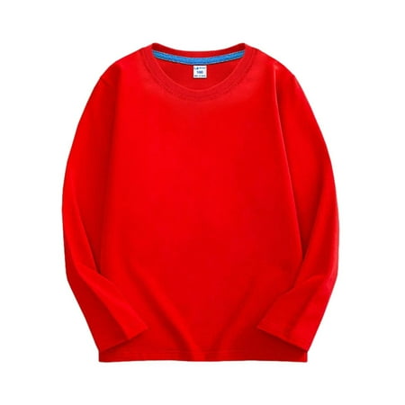 

Ixbnca Kids Shirts Round Neck Solid Color Long Sleeve Pullover Causal Althetic Bottom Fall Tops Tshirt