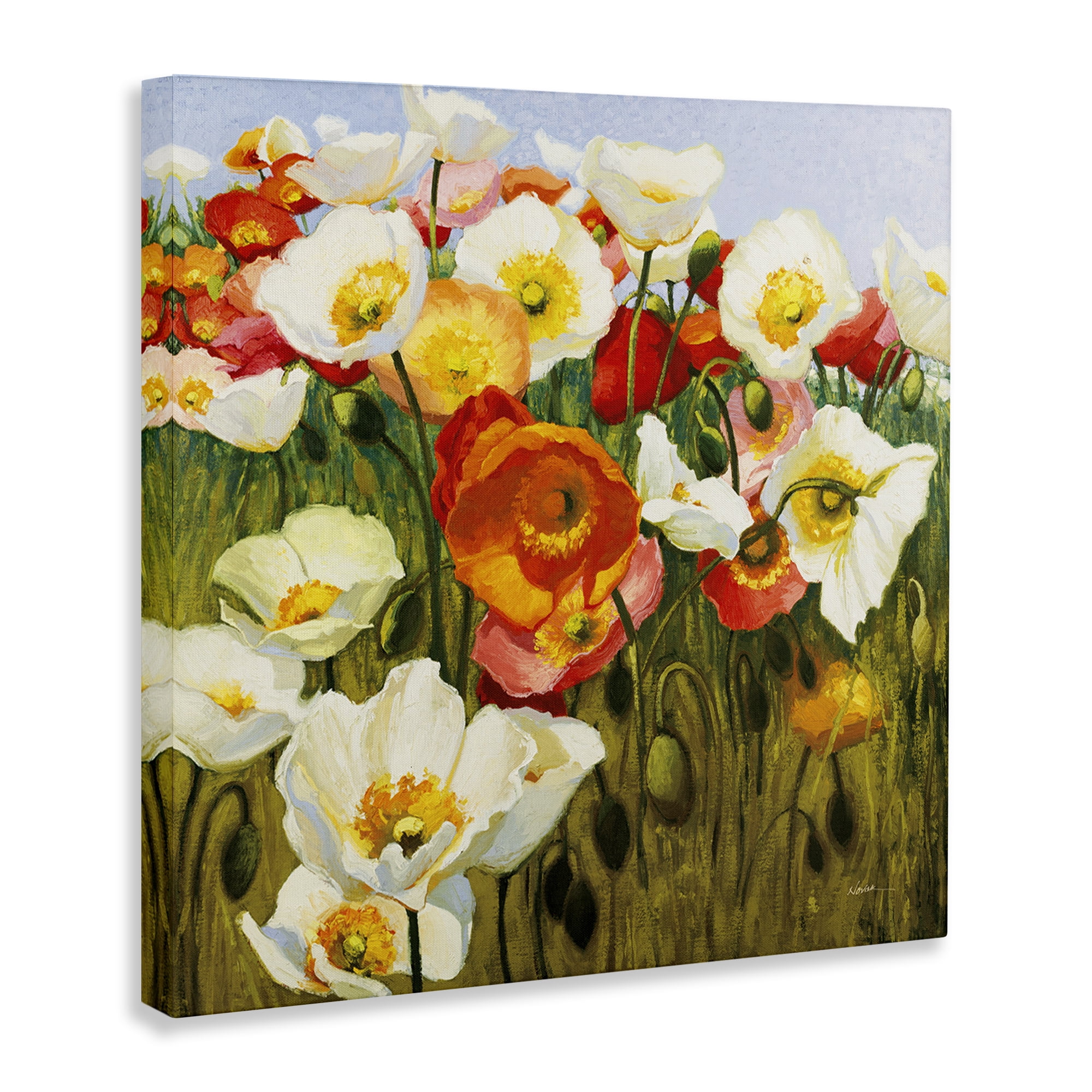 Stupell Industries Lush Poppy Meadow Botanical & Floral Painting Gallery Wrapped Canvas Art Print Wall Art, 17 x 17