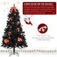 thumbnail image 4 of 6FT Unlit Black Christmas Tree, Artificial Halloween Tree with 1600 Branch Tips and Sturdy Iron Bracket, Xmas Full Tree for Indoor Holiday Carnival Party, 4 of 9