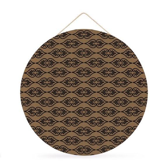 Welcome Sign Front Door Decorations, Brown Boho Round Wall Art Outdoor Metal Wreaths, Rustic Vintage Abstract Floral Motifs Seasonal Hanging Sign for Home Porch Decor Warming Gift 12 In