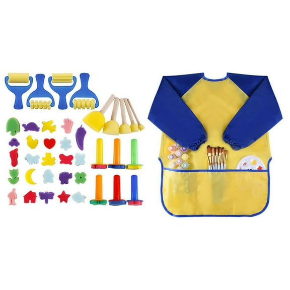 40 Pcs Accessories: 39 Pcs Mini Painting Brushes Set & 1 Pcs Kids Toddler Waterproof Play Apron Art Smock