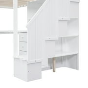 Pinovk Twin Size Loft Bed with L-Shaped Desk and Drawers, Cabinet and Storage Staircase, White