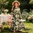 thumbnail image 7 of Toddler Girls Short Sleeve Dress Camouflage Print Summer A-Line Cute Maxi Casual Sundress Army Green 11-12 Years, 7 of 7