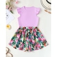 thumbnail image 2 of Kucnuzki 8 Years Big Girls Outfits 9 Years Youth Child Kids Summer Clothes Sets Ruffle Sleeveless Solid Color Tank Top Floral Shorts Set 2pcs Clothing Purple, 2 of 8