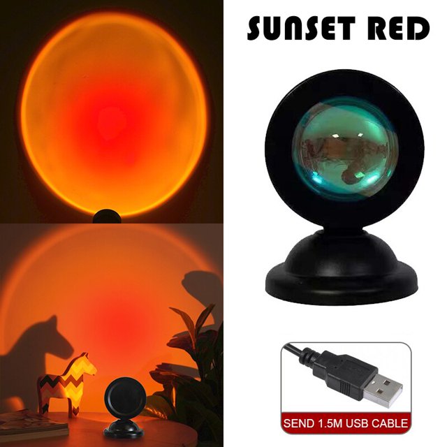 Lámpara de puesta de sol, proyector de arcoíris, luz de noche, proyección de puesta de sol, lámpara de escritorio Led para dormitorio, ambiente, lámpara de arcoíris, luz de decoración Tan Jianjun unisex