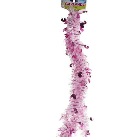 Easter Seasonal Fluffy Iridescent Decorative Foil Tinsel Garland, 9', Pink Silver
