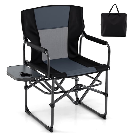 Costway Folding Camping Chair with Side Table & Cup Holder, Carrying Bag for Picnic, Beach Black & Gray