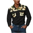 thumbnail image 4 of ZCFZJW Camo Western Cowboy Shirts for Men Casual Fall Long Sleeve Button Down Patchwork Stretch T-Shirts Loose Lightweight Collared Work Tops with Pockets Black#01 XL, 4 of 7