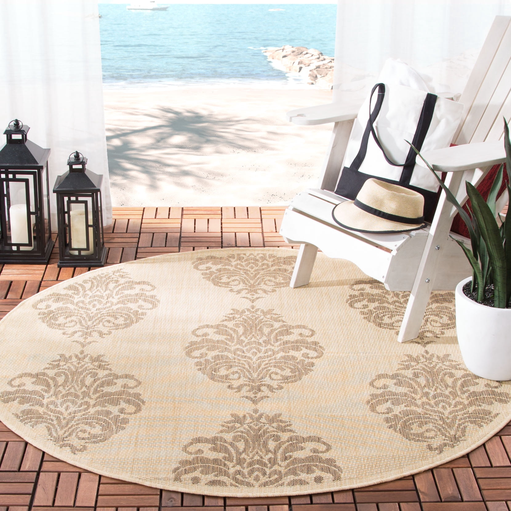 Safavieh Courtyard Jenny Medallion Indoor/Outdoor Area Rug, Natural/Brown, 5'3" x 5'3" Round