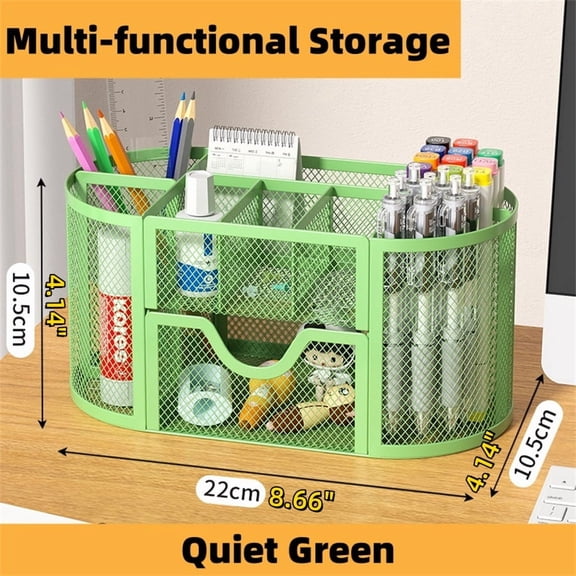 Mesh Desk Organizer, Desk Accessories & Workspace Organizers with Drawers, Pencil Holder for Desk with 9 Compartments for Office