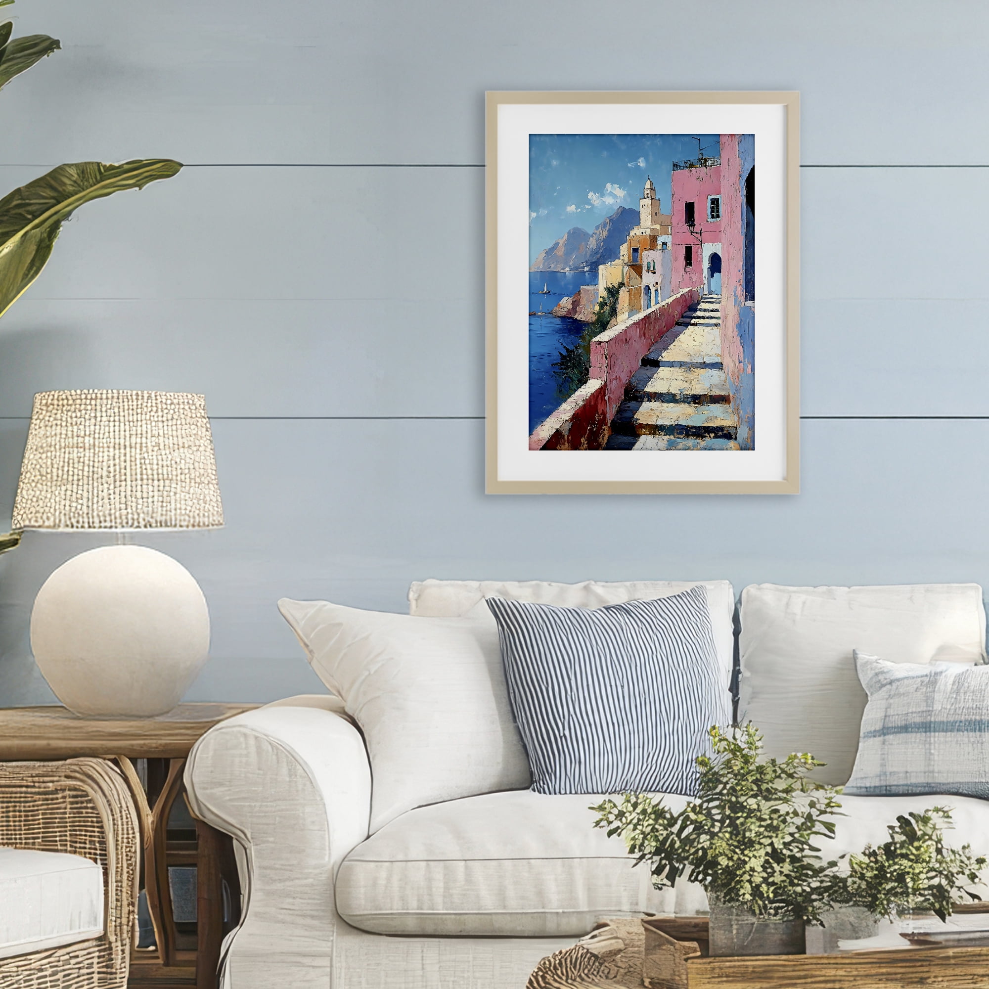 Stupell Industries Coastal Village's Sunlit Pathway Birch Framed Print Under Glass, design by Creative Studio