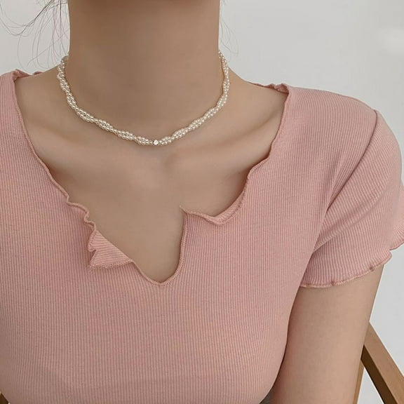 Vintage Layered Pearl Choker Necklace Gold Pearl Bead Collar Necklace Twisted Pearl Necklace Multi Strand Pearl Chain Necklace Jewelry for Women