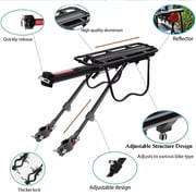 Rear Bike Rack, 115lbs 50KGS Bike Cargo Racks Frame Aluminum Alloy Universal Adjustable Cycling Equipment Stand Footstock Bicycle Luggage Carrier Bike Rack Rear with Reflector for 26-29 Frames