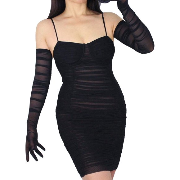 AmPm Gants Super Longs pour Femmes Noirs Extensibles en Dentelle Semi-Transparents Froncés avec Écran Tactile pour Soirée Opéra