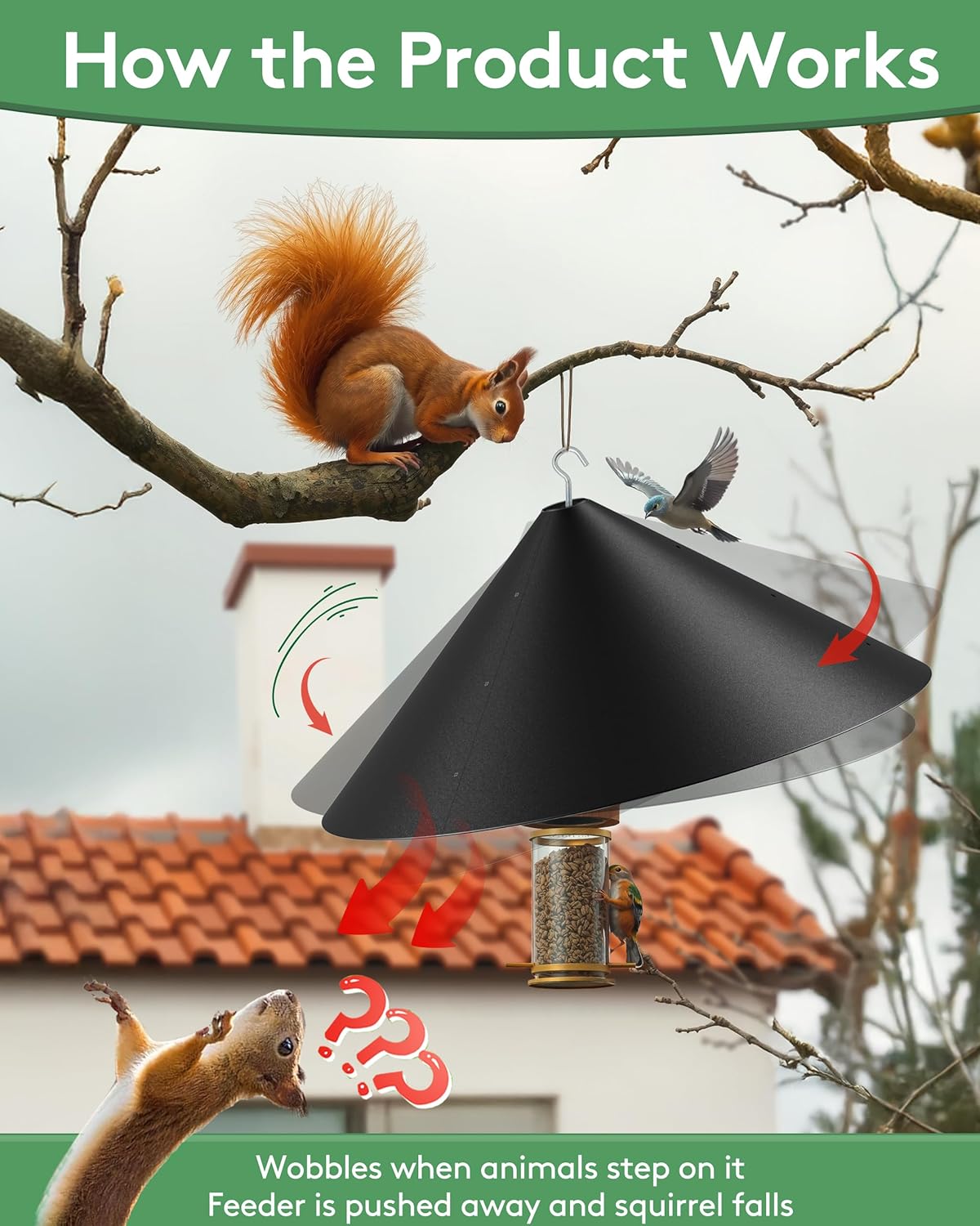 Outdoor Squirrel Proof Bird Feeders, 19 Inch Metal Squirrel Baffle for Bird Feeder Pole, Bird House Guard for Shepherd’s Hook, Rust Chew Proof Heavy Duty