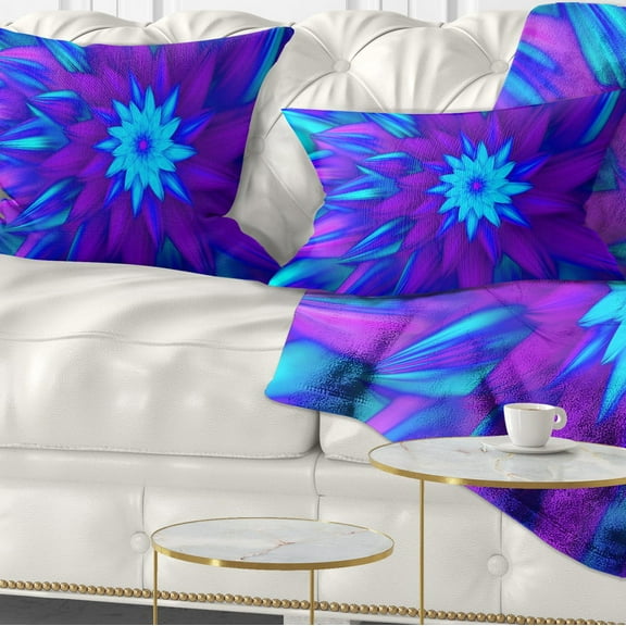 Designart Dance of Blue Flower Petals - Floral Throw Pillow - 12x20