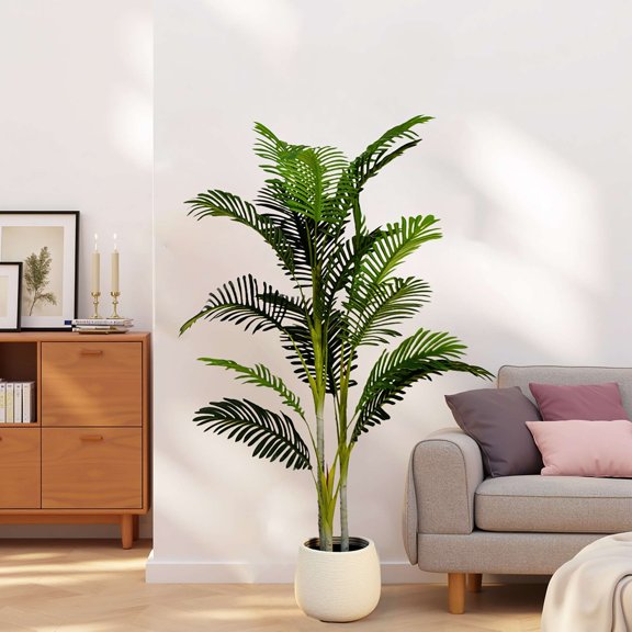 Christopher Knight Home 61" Artificial Palm Tree in Black Plastic Pot, Pre-Potted Faux Greenery Tree for Home Decor (Set of 2)