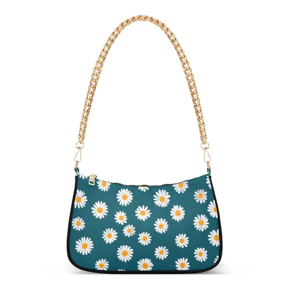 FORMRS Womens Shoulder Bag with Chain Strap Clutch Purse Cute Tote Handbag, Green Daisy Pattern