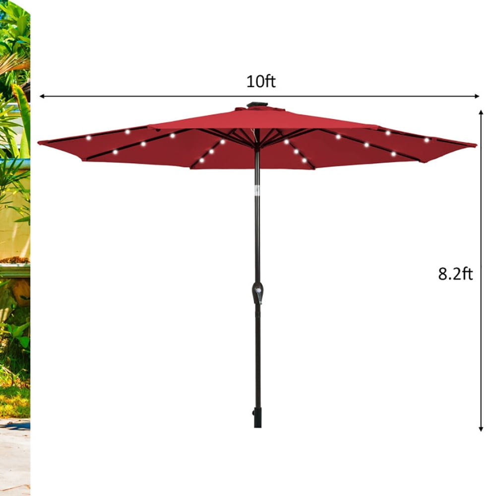 Aimee Lii 10' Solar LED Lighted Patio Market Umbrella Shade Tilt Adjustment Crank, Table Umbrella Outdoor for Patio, Pool, Beach, Red Aimee Lii 10' Solar LED Lighted Patio Market Umbrella Shade Tilt Adjustment Crank, Table Umbrella Outdoor for Patio, Pool, Beach, Red