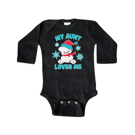 

Inktastic Polar Bear My Aunt Loves Me in Santa Hat with Snowflakes Gift Baby Boy or Baby Girl Long Sleeve Bodysuit