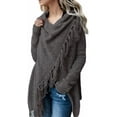 thumbnail image 2 of Women's Open Front Knited Tassels Slash Loose Cardigan Crew Neck Speckled Fringe Sweater Outwear, 2 of 13