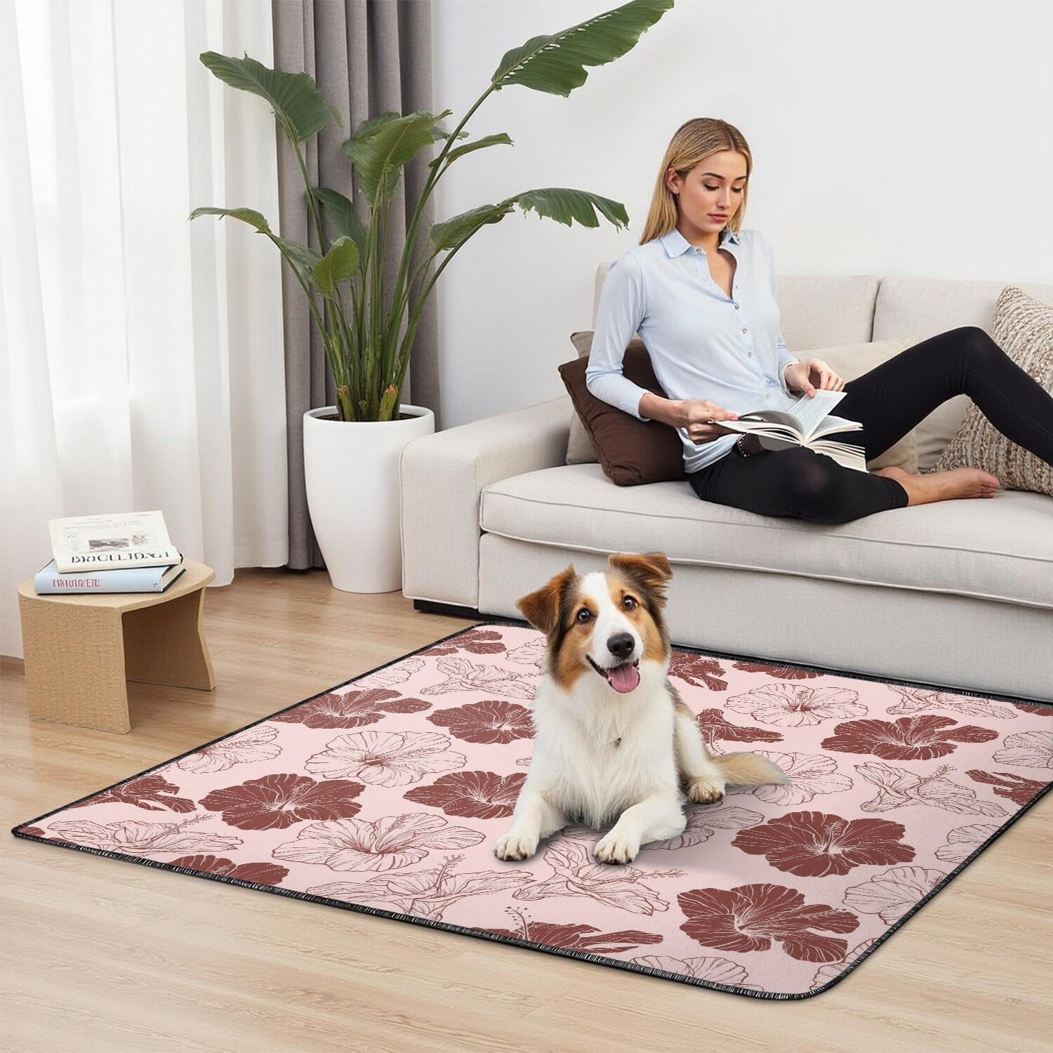 2-Count Extra Large Floral Design Pet Training Mats, Washable Reusable Dog Pee Pads 48x48 Inches, Non-Slip Housebreaking Pads for Large Breed Puppy Indoor Potty Area