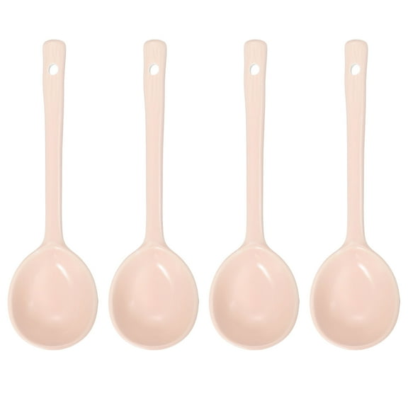 4pcs Ceramic Soup Spoons, Long Handle Dinner Serving Spoon for Soup, Noodles Pink