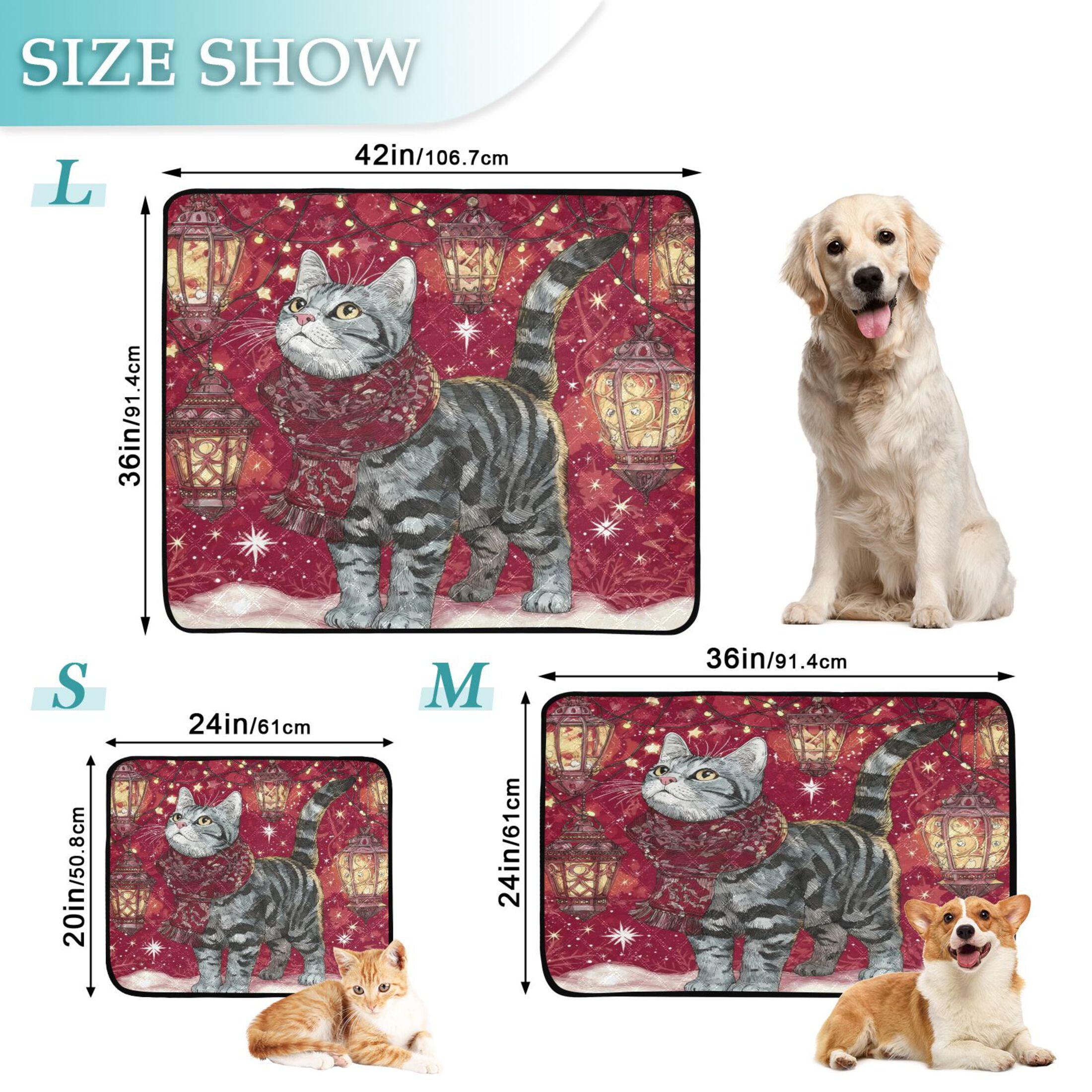 Qxltty Christmas Tabby Cat Cat litter Pads Pet Set of 2 Diaper Mats Center Anti-leakage Layer Absorbent Soft and Comfortable